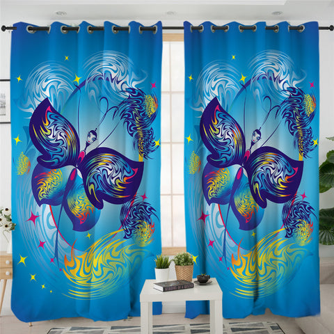 Image of Impersonal Butterfly Blue 2 Panel Curtains