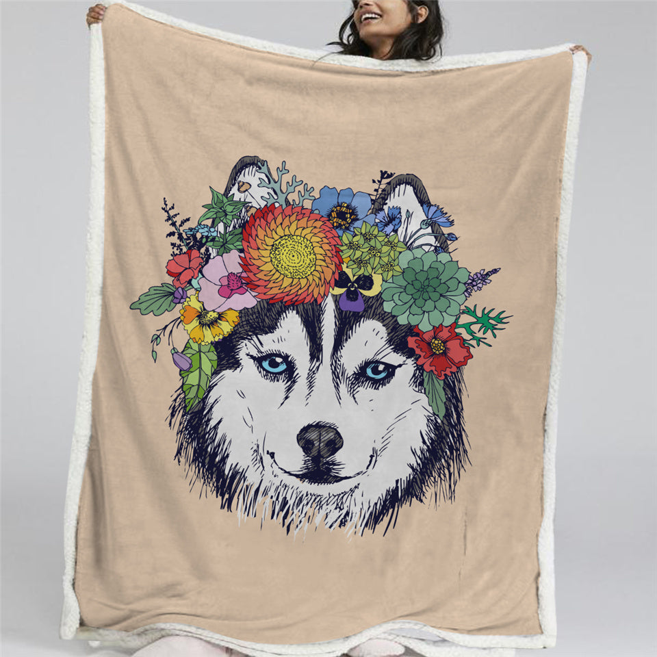 Flower Husky Sherpa Fleece Blanket - Beddingify