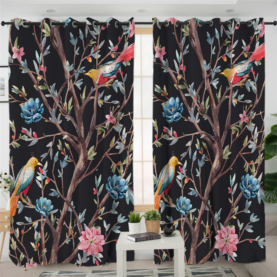 Birds On Tree 2 Panel Curtains