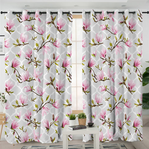 Image of Pink Orchid Gray 2 Panel Curtains