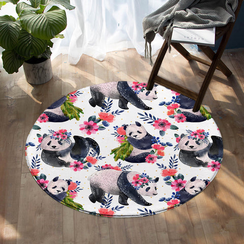 Image of Floral Pandas SW0059 Round Rug