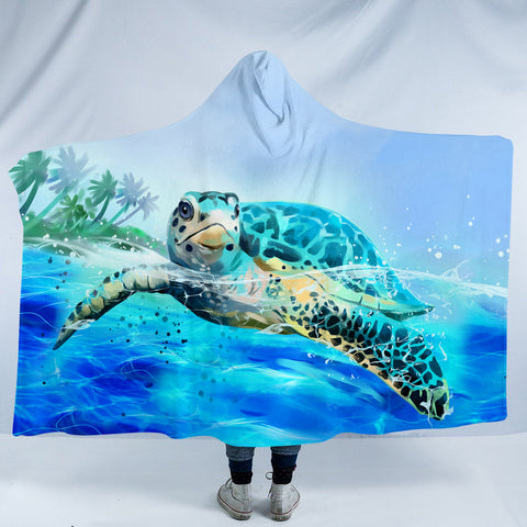 Image of Turquoise Turtle SW0875 Hooded Blanket