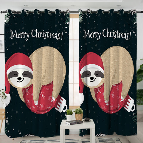 Image of Christmas Sloth 2 Panel Curtains