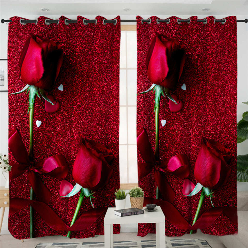 Red Roses Card 2 Panel Curtains