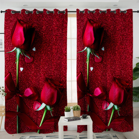 Image of Red Roses Card 2 Panel Curtains