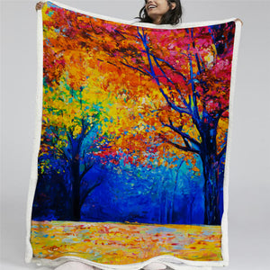 Painting Fall Trees Sherpa Fleece Blanket - Beddingify