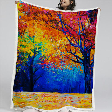 Image of Painting Fall Trees Sherpa Fleece Blanket - Beddingify