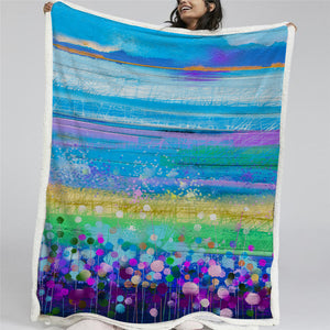 Watercolor Flower Scene Sherpa Fleece Blanket - Beddingify