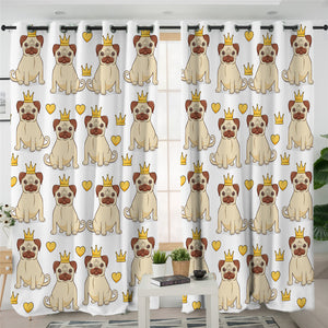 Crown Pug Themed 2 Panel Curtains