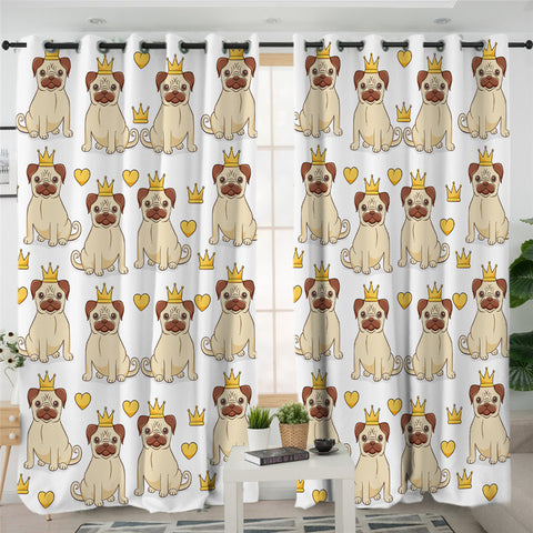 Image of Crown Pug Themed 2 Panel Curtains
