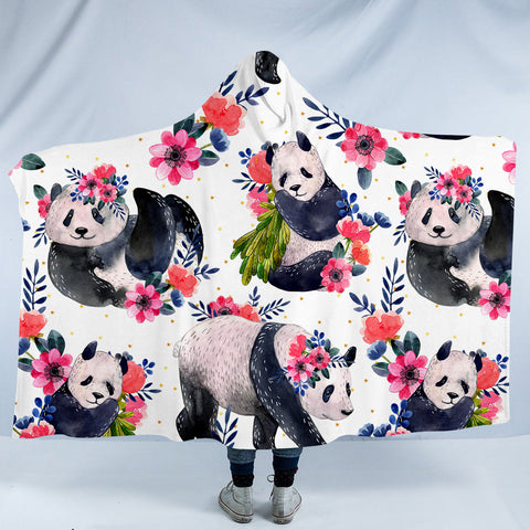 Image of Floral Pandas SW0059 Hooded Blanket