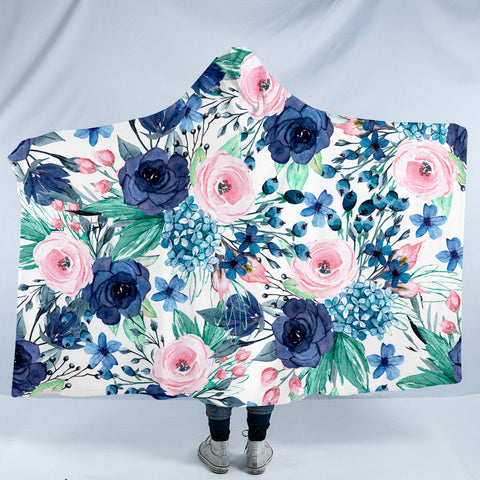 Image of Pink & Blue Roses SW1195 Hooded Blanket