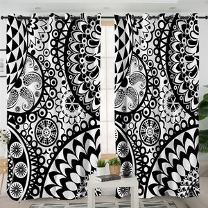 Black White Mandala Themed 2 Panel Curtains