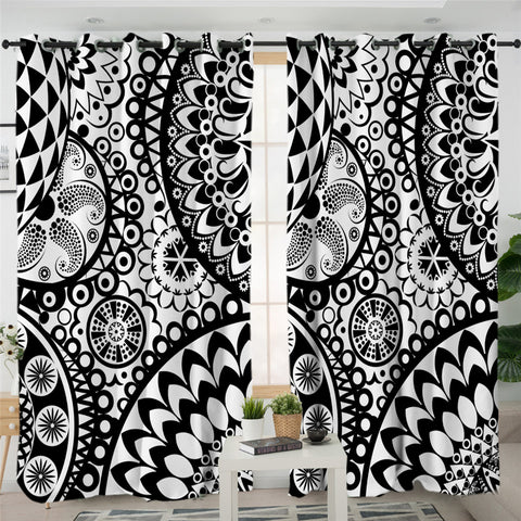 Image of Black White Mandala Themed 2 Panel Curtains