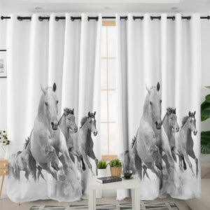 Galloping Horses B&W 2 Panel Curtains