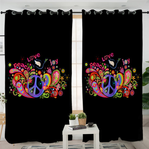 Image of Peace Love Joy Themed 2 Panel Curtains