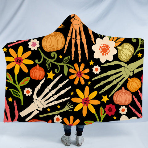 Image of Skelly Hands & Flowers SW1368 Hooded Blanket