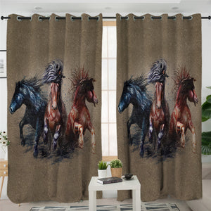 Horses Goes Wild 2 Panel Curtains