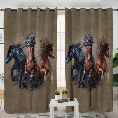 Image of Horses Goes Wild 2 Panel Curtains