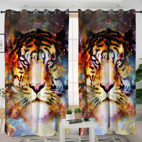 Image of Tiger Cosmic Themed 2 Panel Curtains
