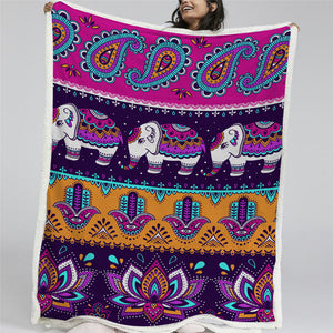 Hamsa Fatima Paisley Elephant Sherpa Fleece Blanket - Beddingify