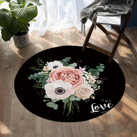 Image of Embroidered Roses SW0299 Round Rug