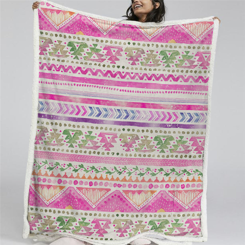 Pink Native Stripe Sherpa Fleece Blanket - Beddingify