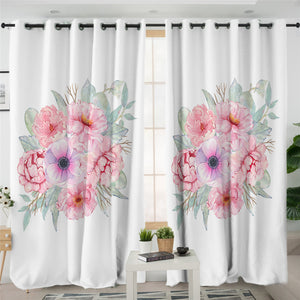 Light Color Flower Bouquet White 2 Panel Curtains