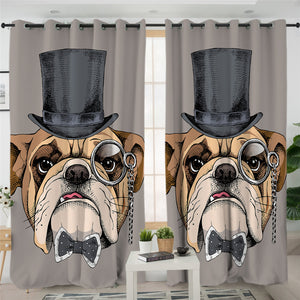 Gentlemen Bulldog Themed 2 Panel Curtains