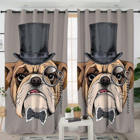 Image of Gentlemen Bulldog Themed 2 Panel Curtains