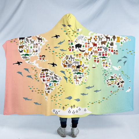 Image of World Animal Map SW0534 Hooded Blanket