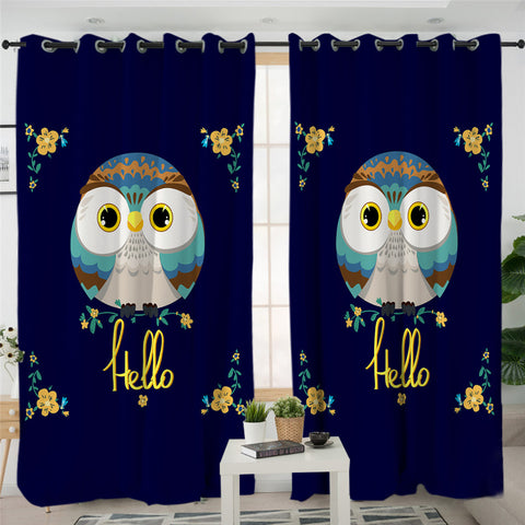 Image of Cartoon Kid Owl Themed 2 Panel Curtains