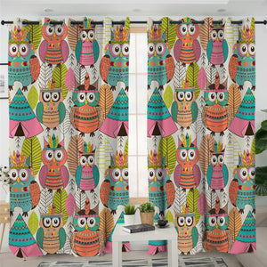 Tribal Owls 2 Panel Curtains