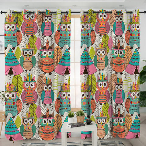Image of Tribal Owls 2 Panel Curtains