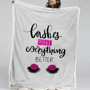 Lashes Make Everything Better Sherpa Fleece Blanket - Beddingify