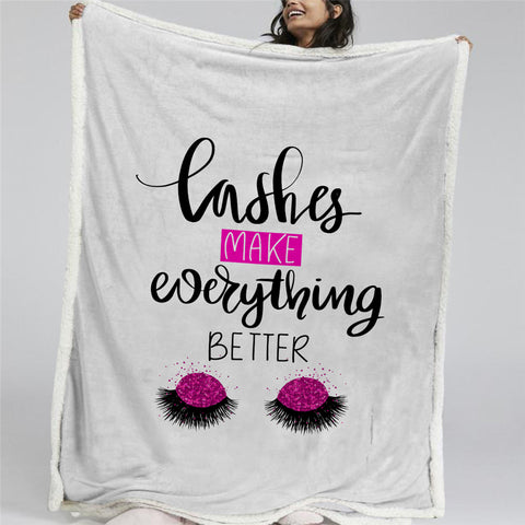 Image of Lashes Make Everything Better Sherpa Fleece Blanket - Beddingify