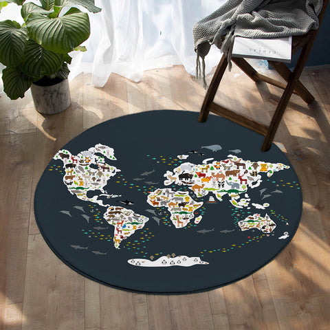 Image of World Fauna Map SW0530 Round Rug