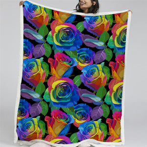 Rainbow Roses Themed Sherpa Fleece Blanket - Beddingify