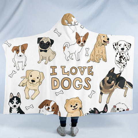 Image of I Love Dogs White SW0001 Hooded Blanket