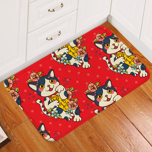 Lucky Kitty Red Door Mat