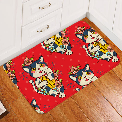 Image of Lucky Kitty Red Door Mat