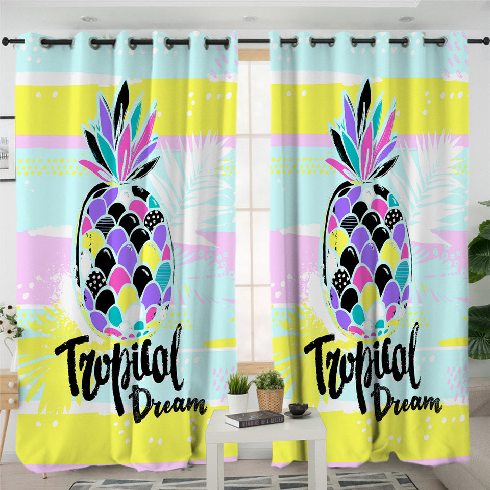 Tropical Pineapple Themed 2 Panel Curtains