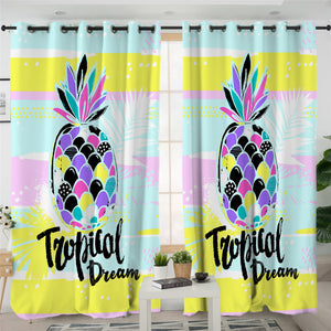 Tropical Pineapple Themed 2 Panel Curtains
