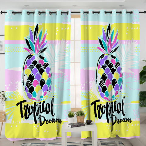Image of Tropical Pineapple Themed 2 Panel Curtains
