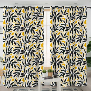 Black & Yellow Leaves 2 Panel Curtains