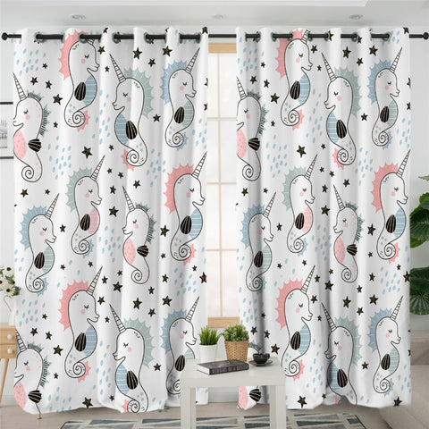 Image of Cute Uniseahorses 2 Panel Curtains