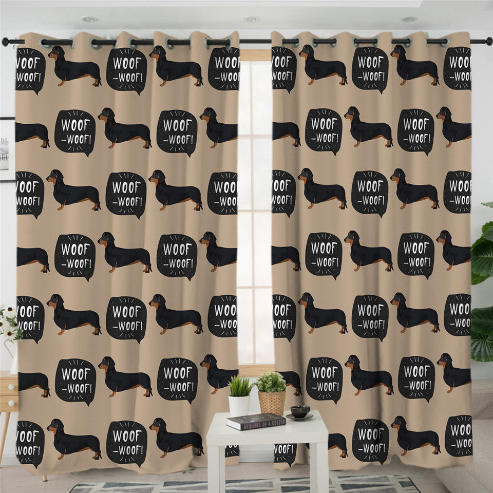Brown Dachshund Themed 2 Panel Curtains