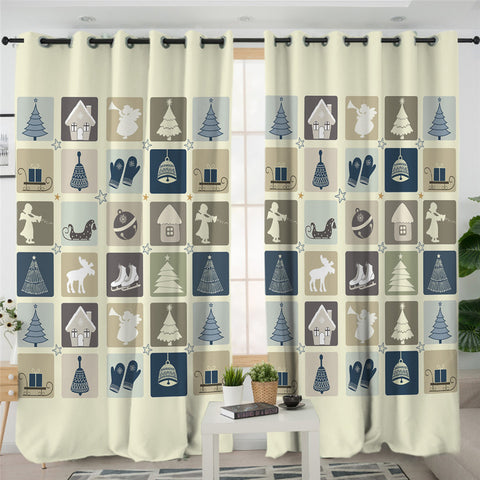 Image of Vintage Christmas Themed 2 Panel Curtains