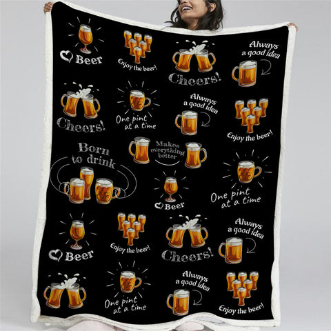 Image of Beer Love Themed Sherpa Fleece Blanket - Beddingify