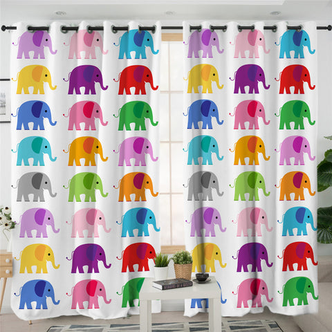 Image of Colored Elephants White 2 Panel Curtains